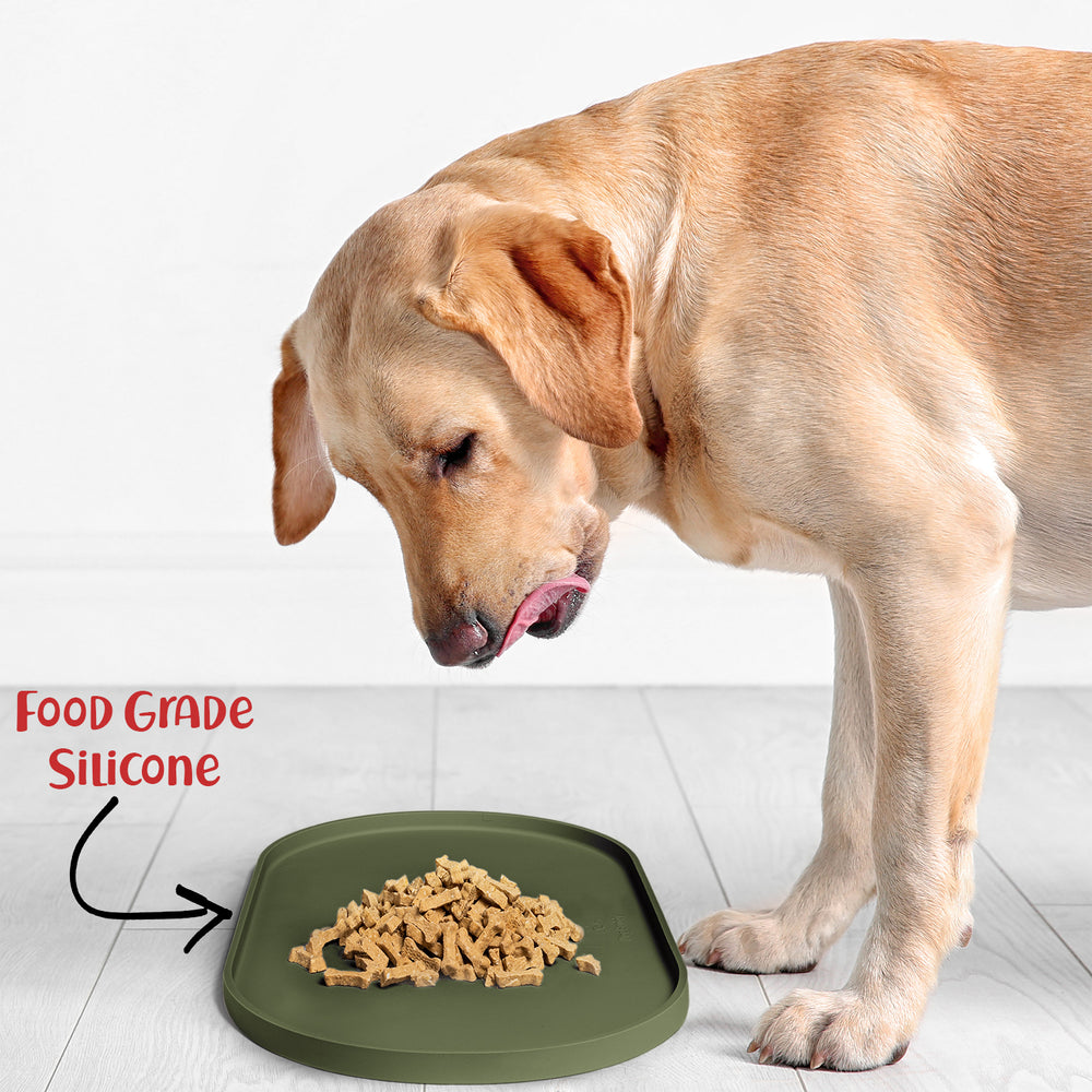 Large Dog Food Mat, Water Fountain and Automatic Pet Feeder Mat, Non Slip  of Double Side Thick Rubber Mat with Lip 27.5x15.75x0.3 inch